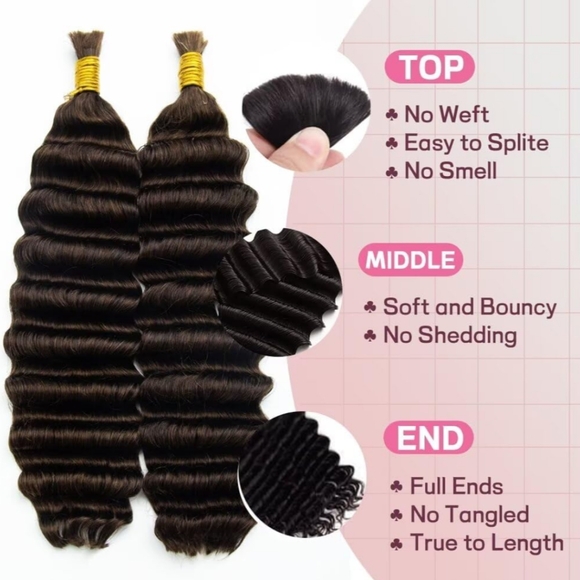 KRN Deep Wave Human Braiding Hair 20" Extensions Color #4 Medium Brown 100g New - Picture 7 of 11